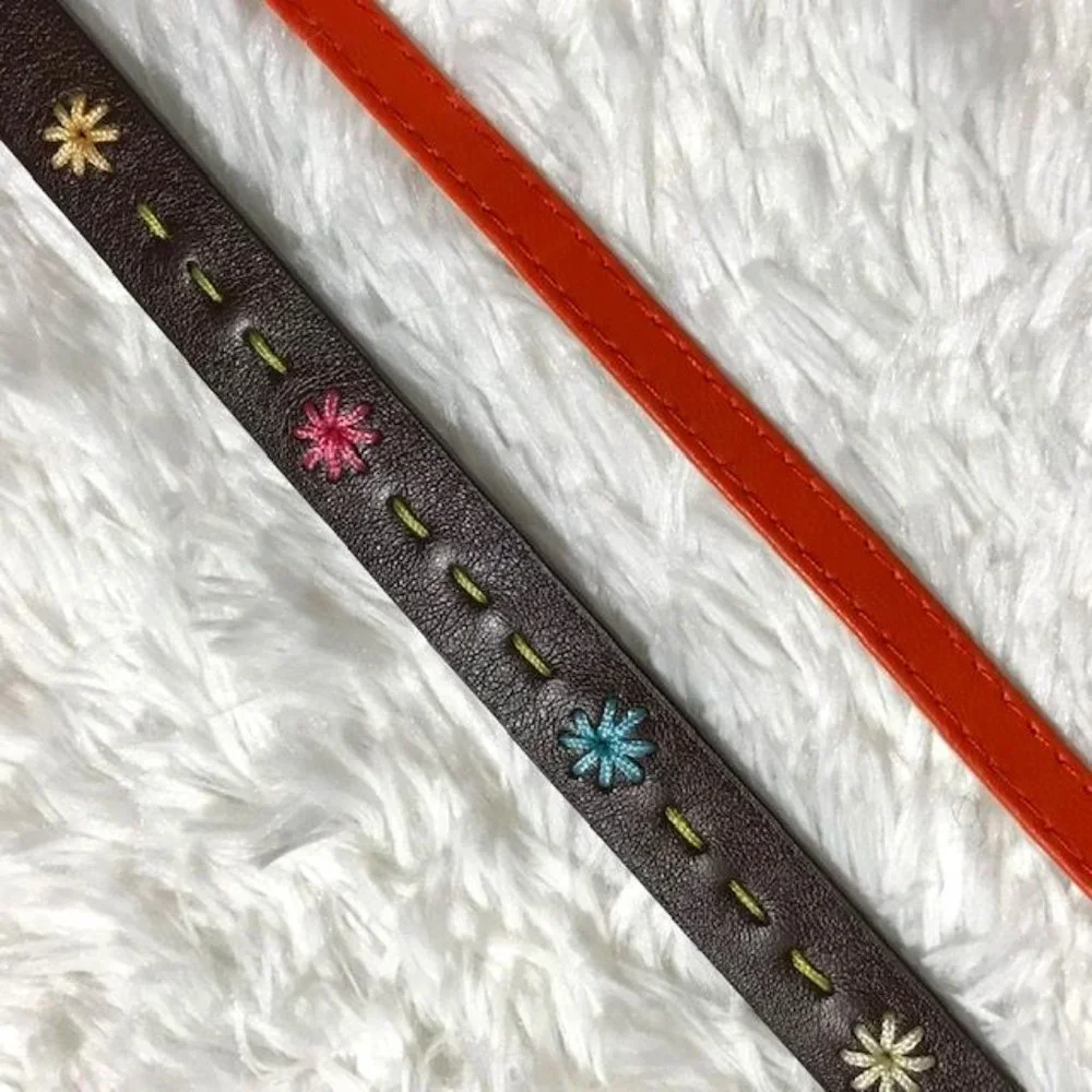 Set of 2 Faded Glory Brown Embroidered & Orange Vegan Leather Belts